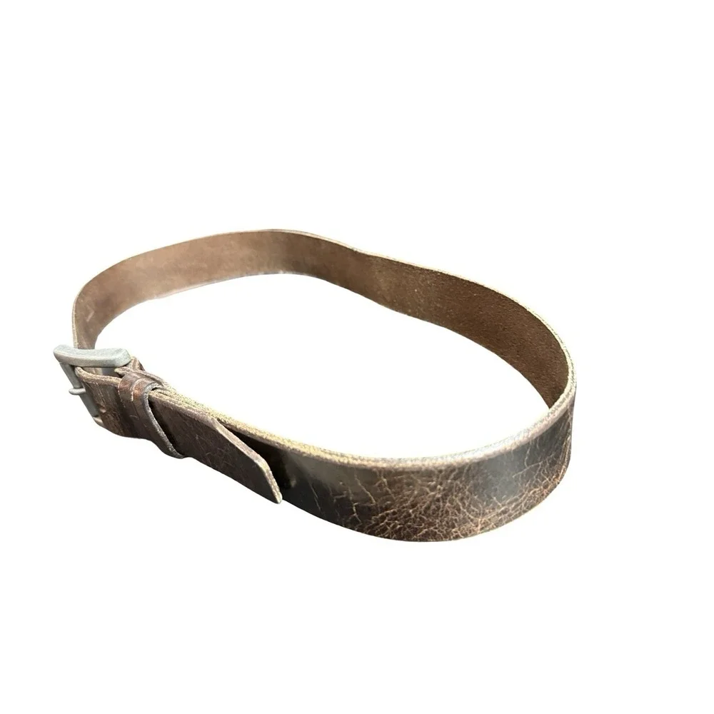 Mens Brown Leather Belt silver tone buckle‎ size 36